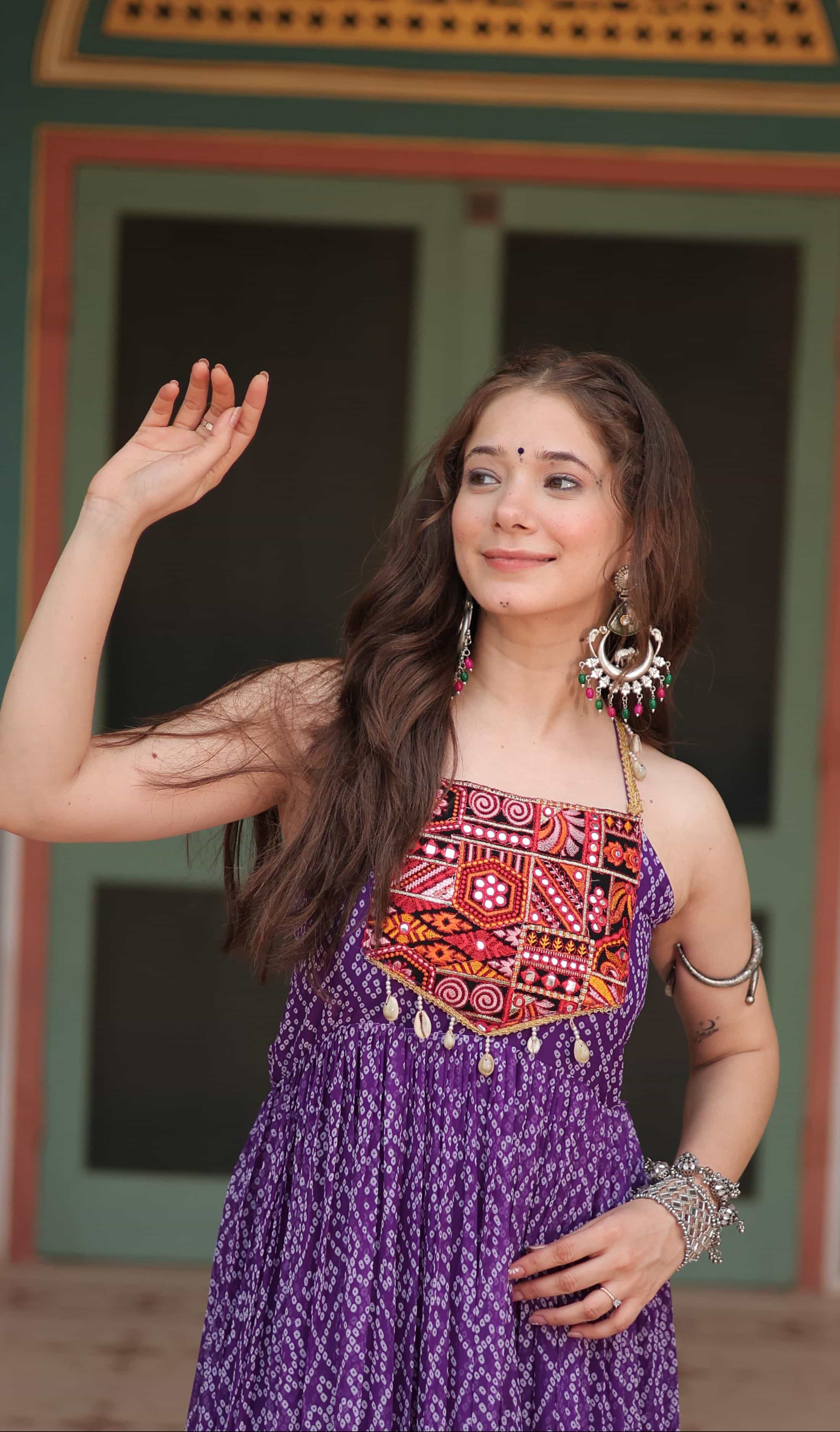 purple Bandhani print gown 