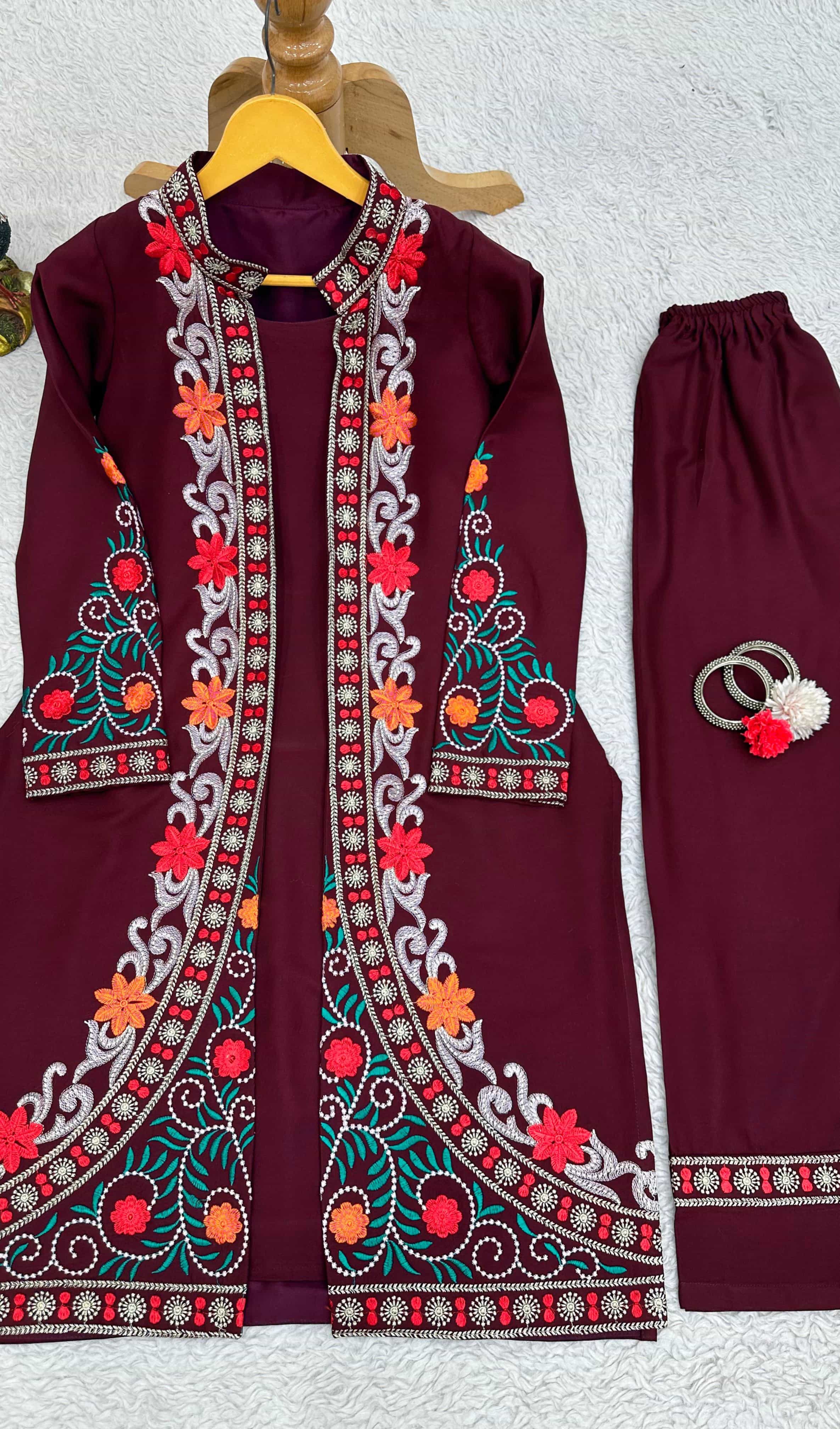  rayon suit set with stylish shrug
