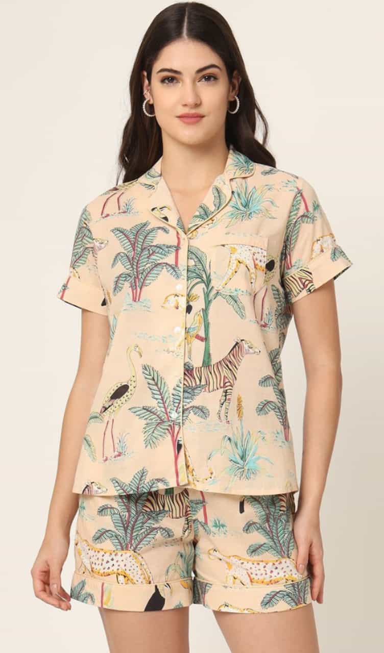 printed cotton night suit