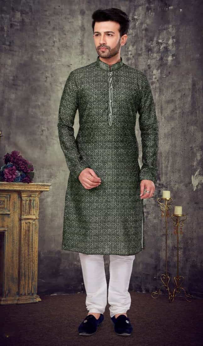 bottle green kurta for men