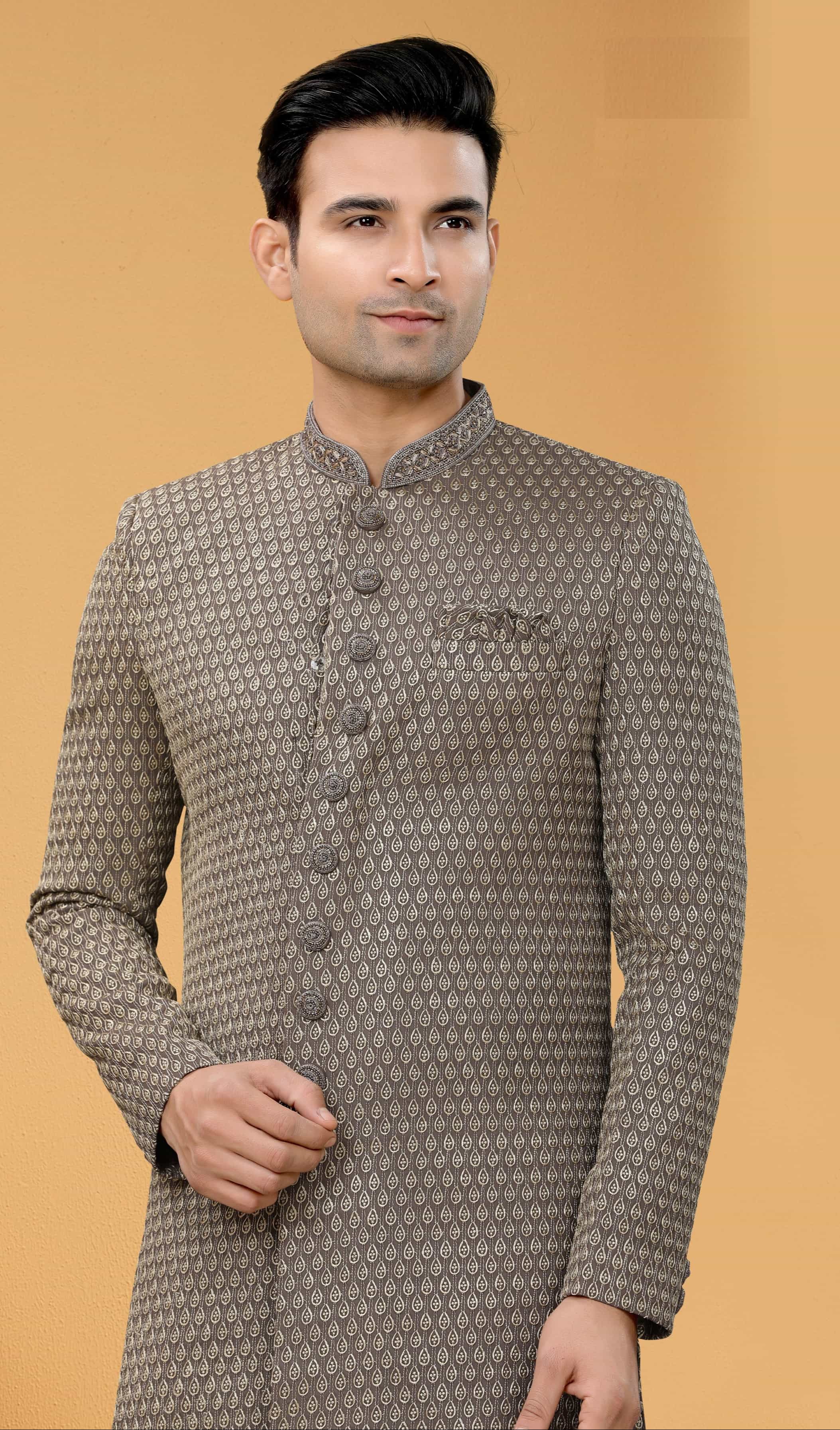 grey color sherwani for men