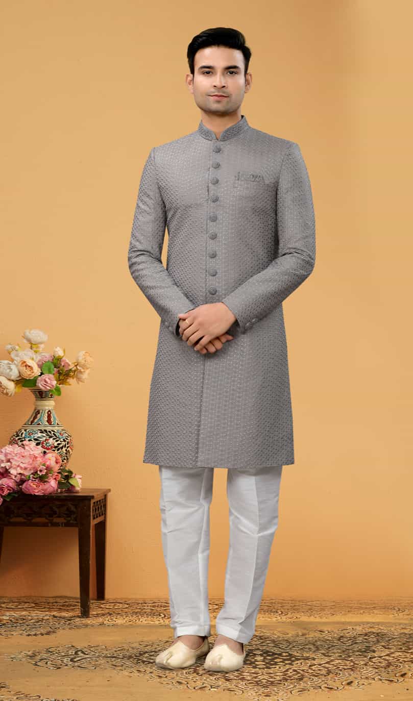silver sherwani for men