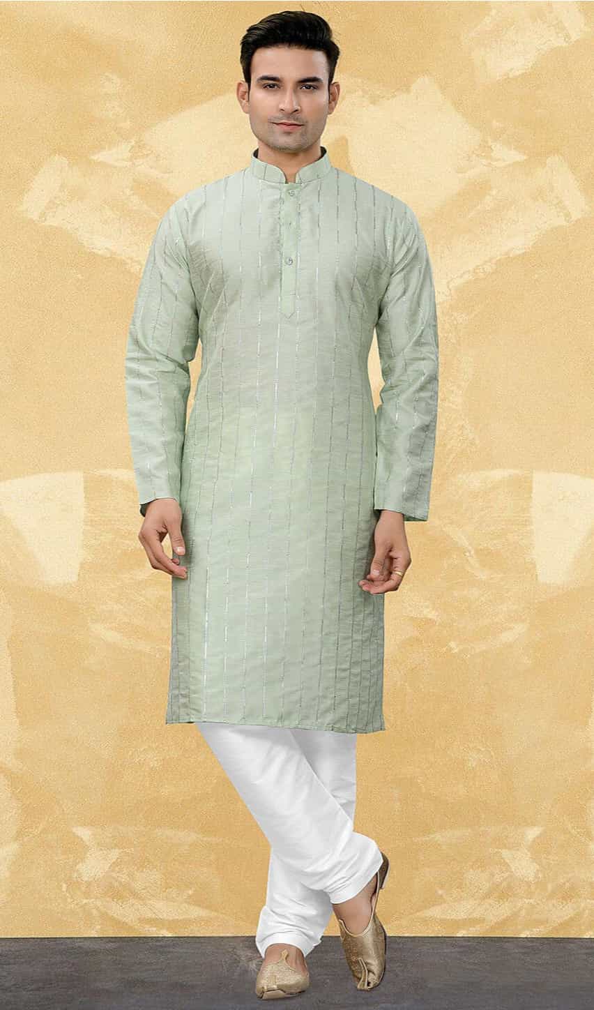 Men’s art silk kurta pajama set with sequins work