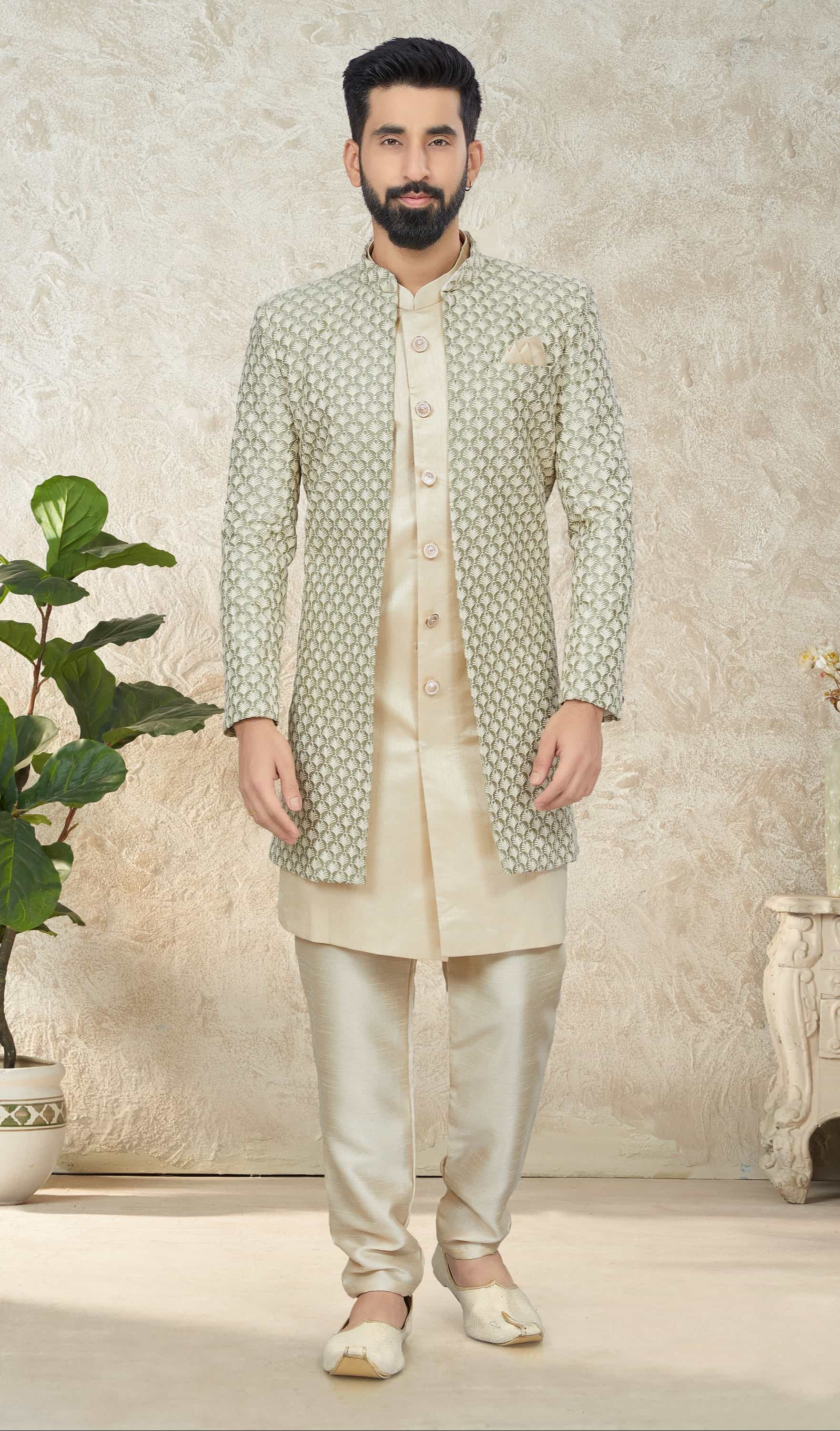 off-white kurta pajama with jacket