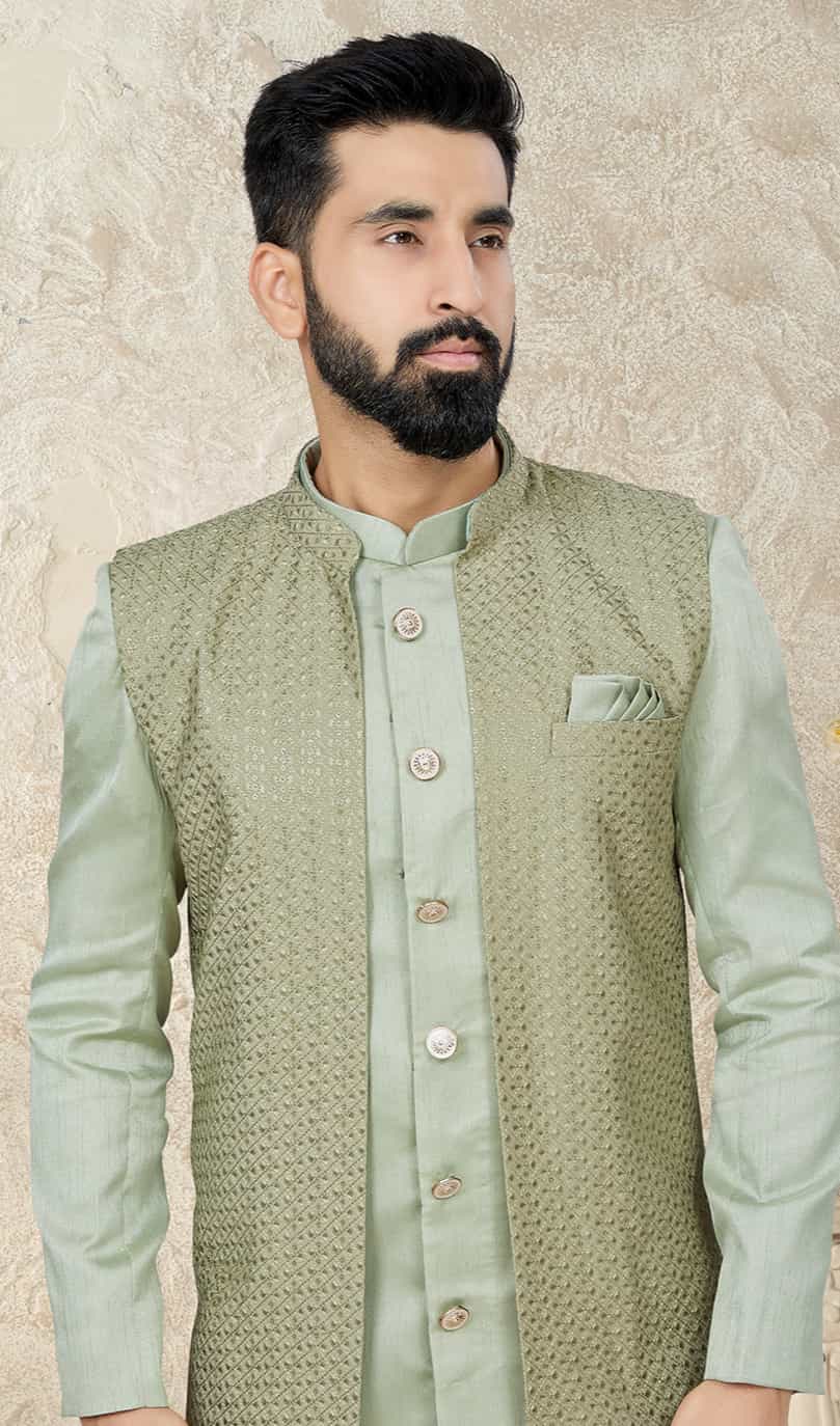 sage green kurta pajama with jacket