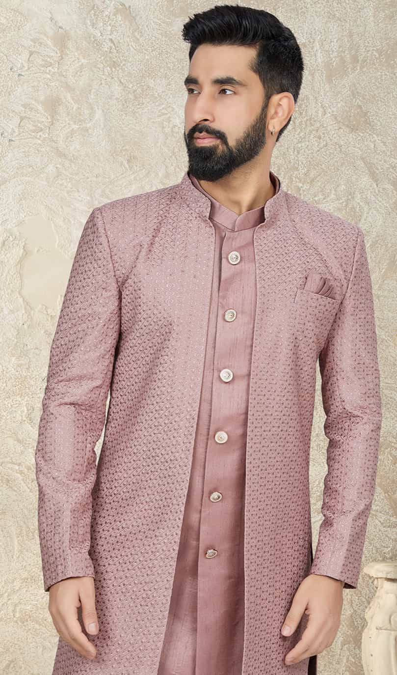pink kurta pajama with jacket