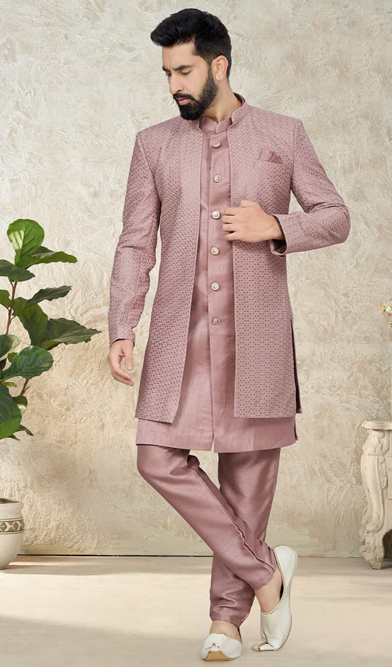 rust pink kurta pajama with jacket