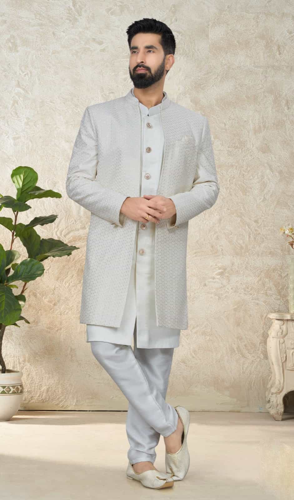 modern kurta pajama with jacket for wedding