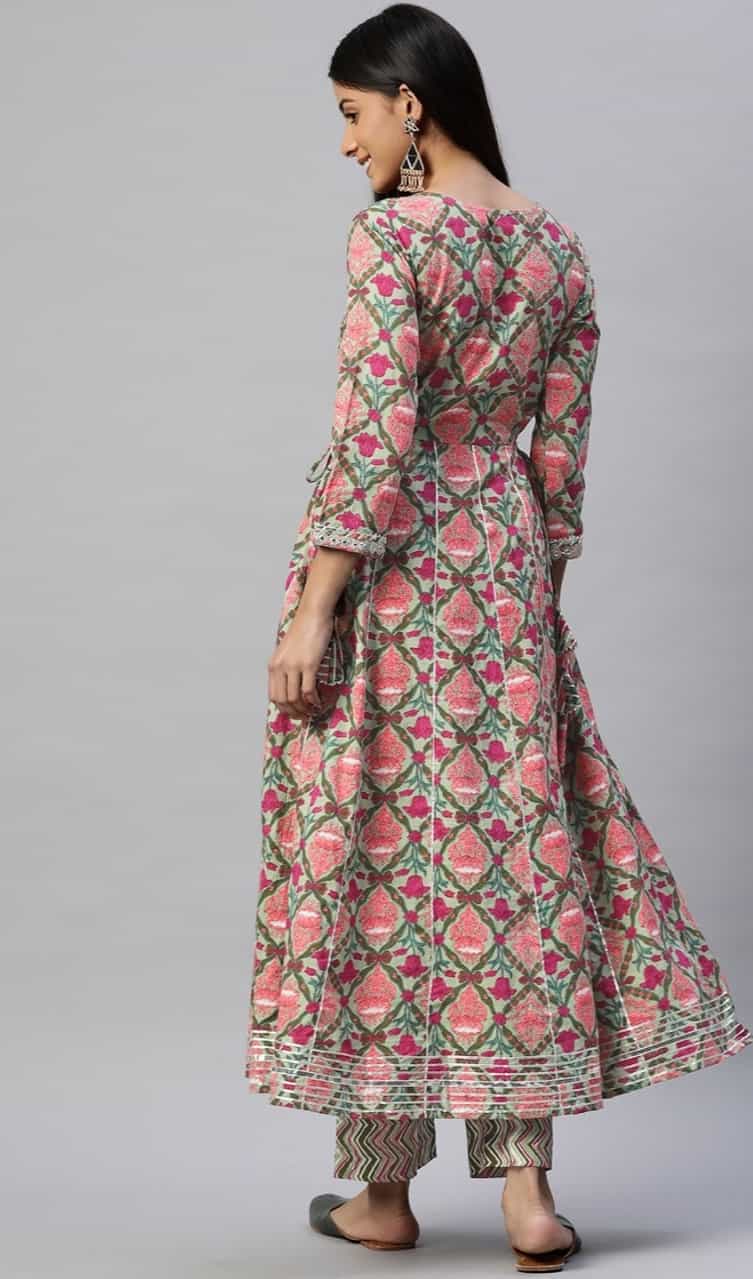 multicolor cotton floral embroidered anarkali kurta