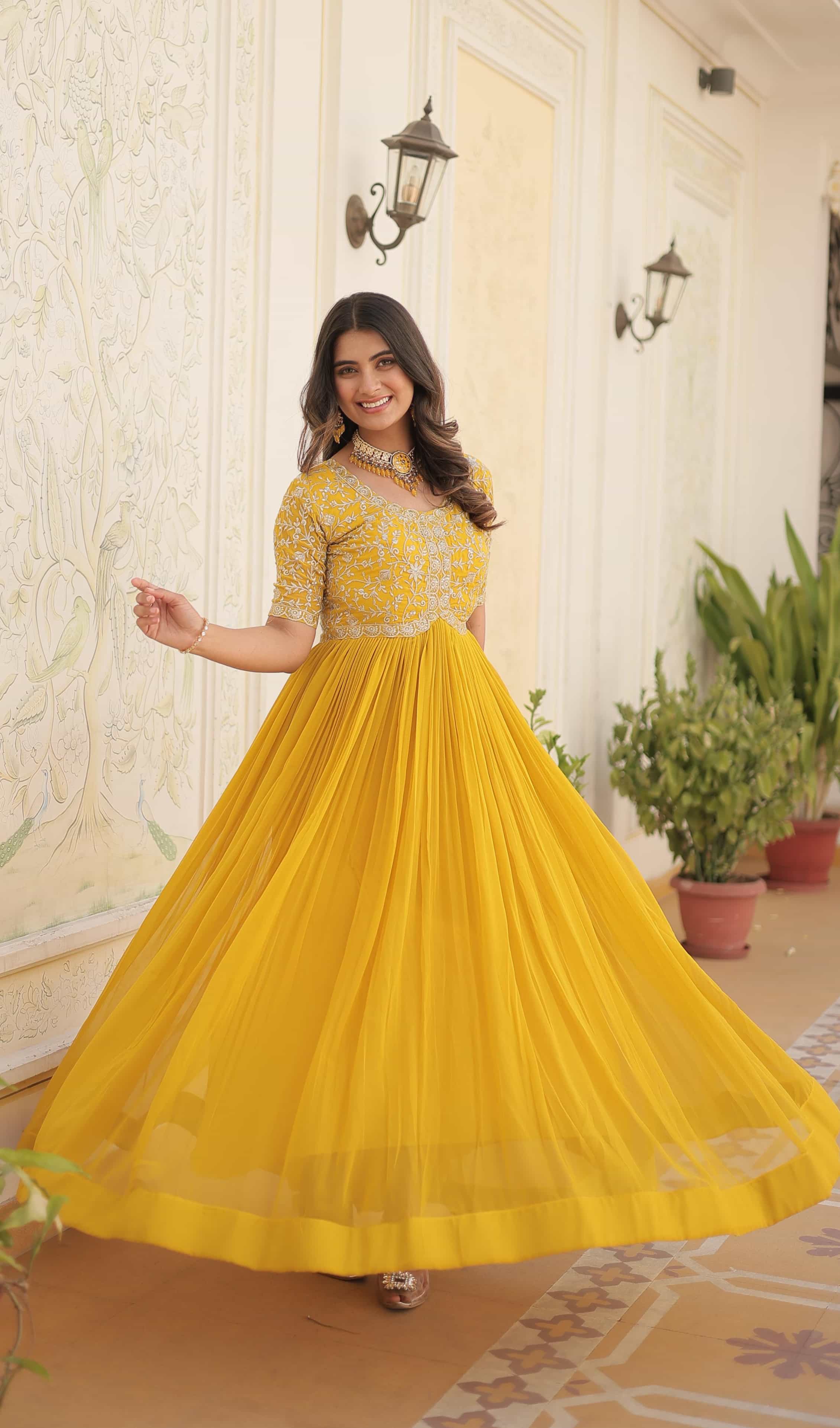 Embroidered faux blooming gown