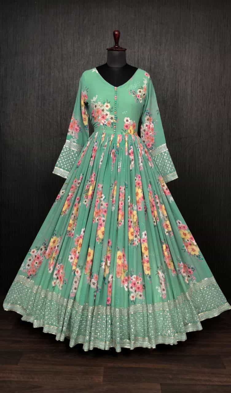 V-neck gown with embroidery work