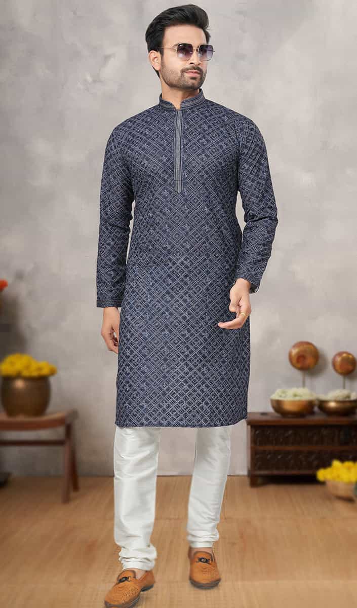  Bandhej Print navy blue kurta pajama