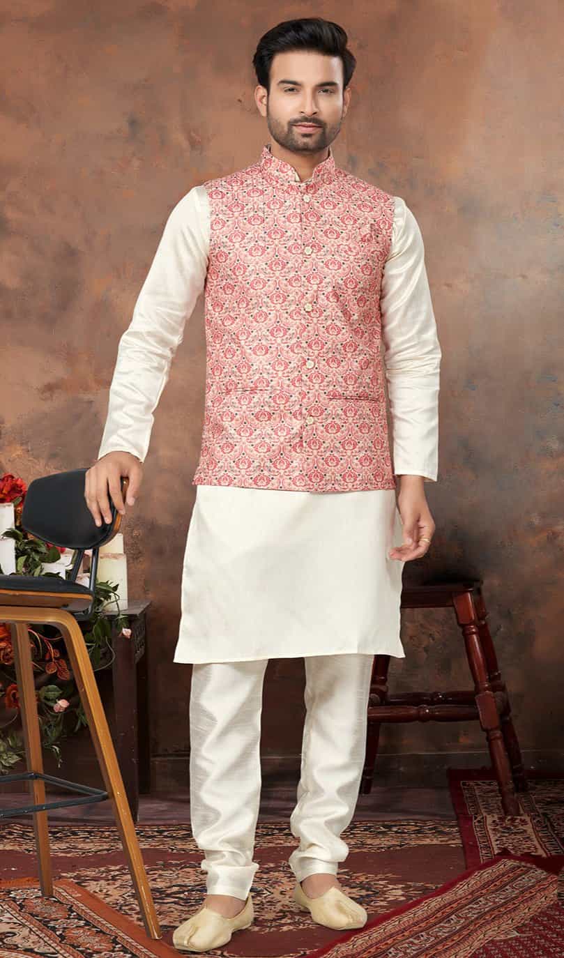 pink kurta pajama with jacket