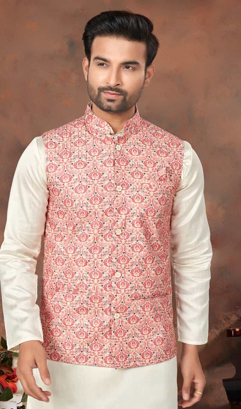 light pink jacket kurta pajama