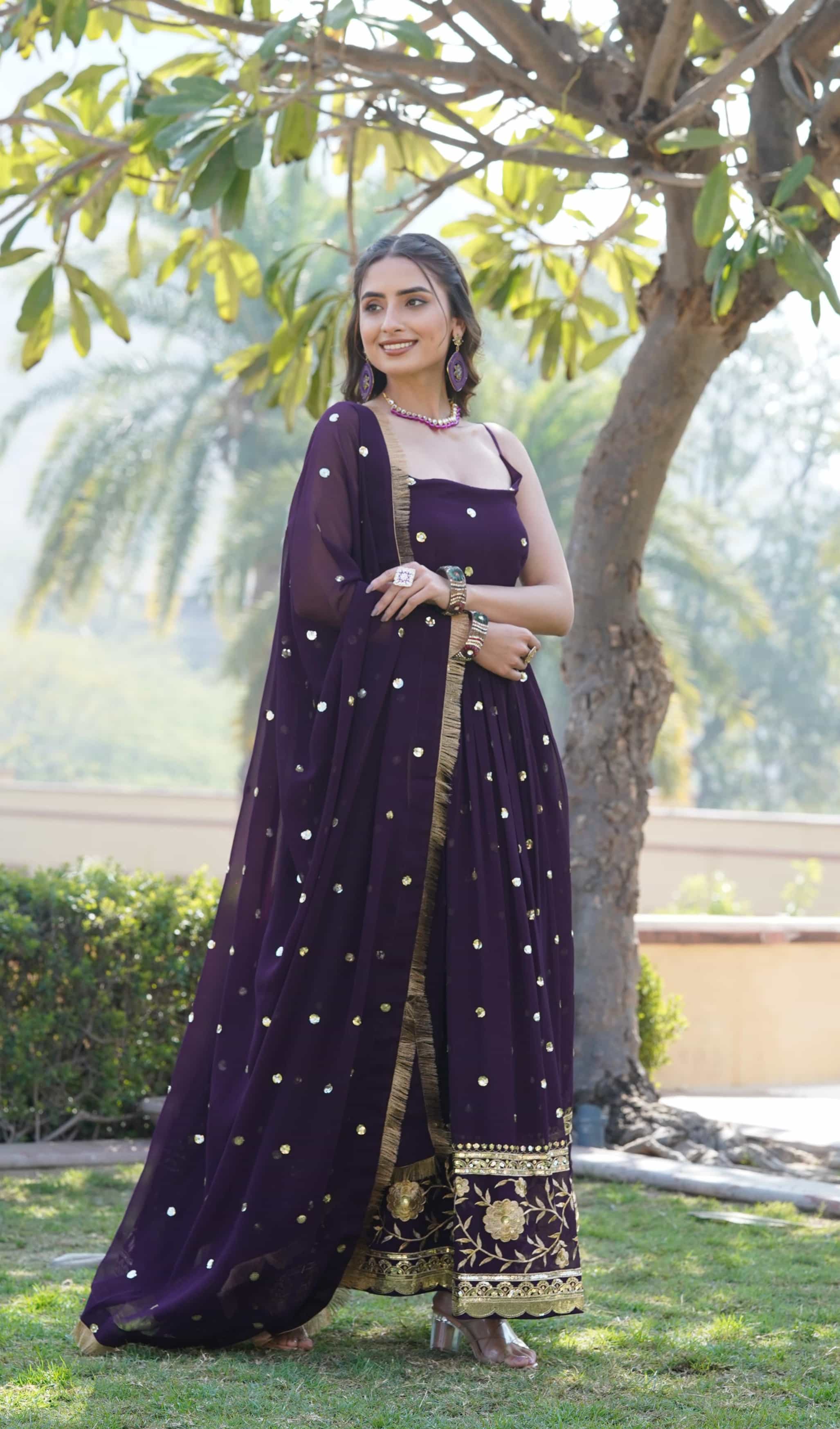 Round neck gown with lace dupatta