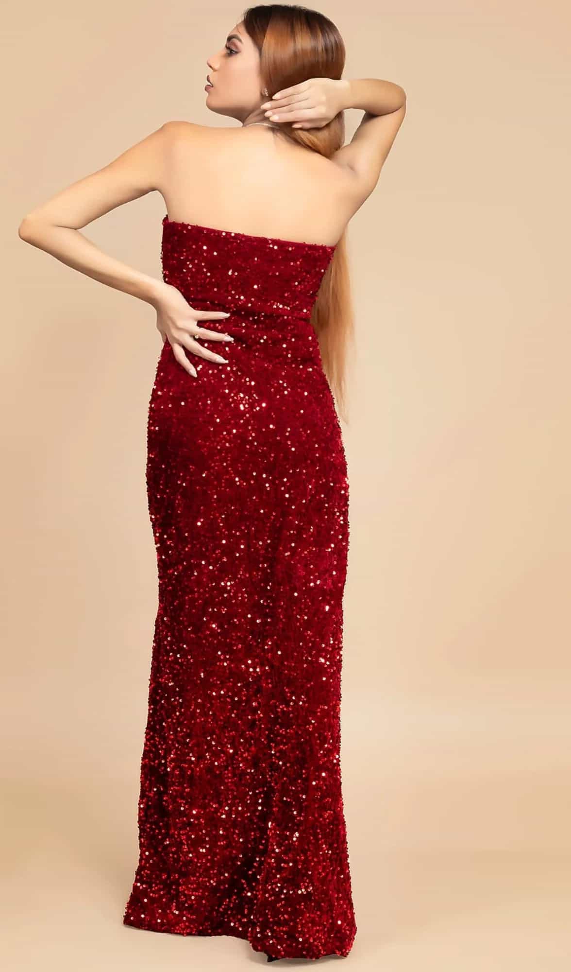 red gown with shimmer