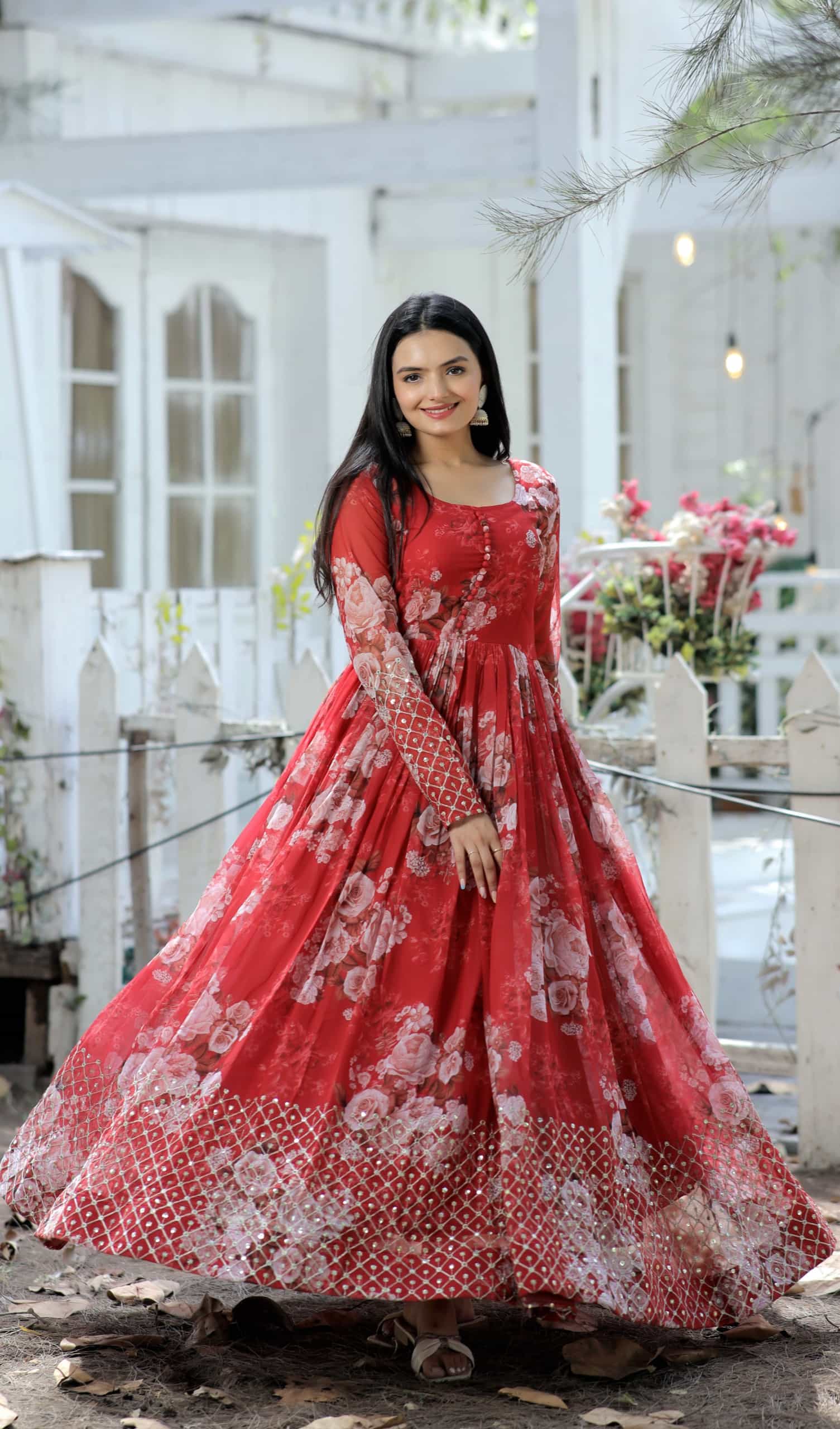 Round neck ethnic gown set