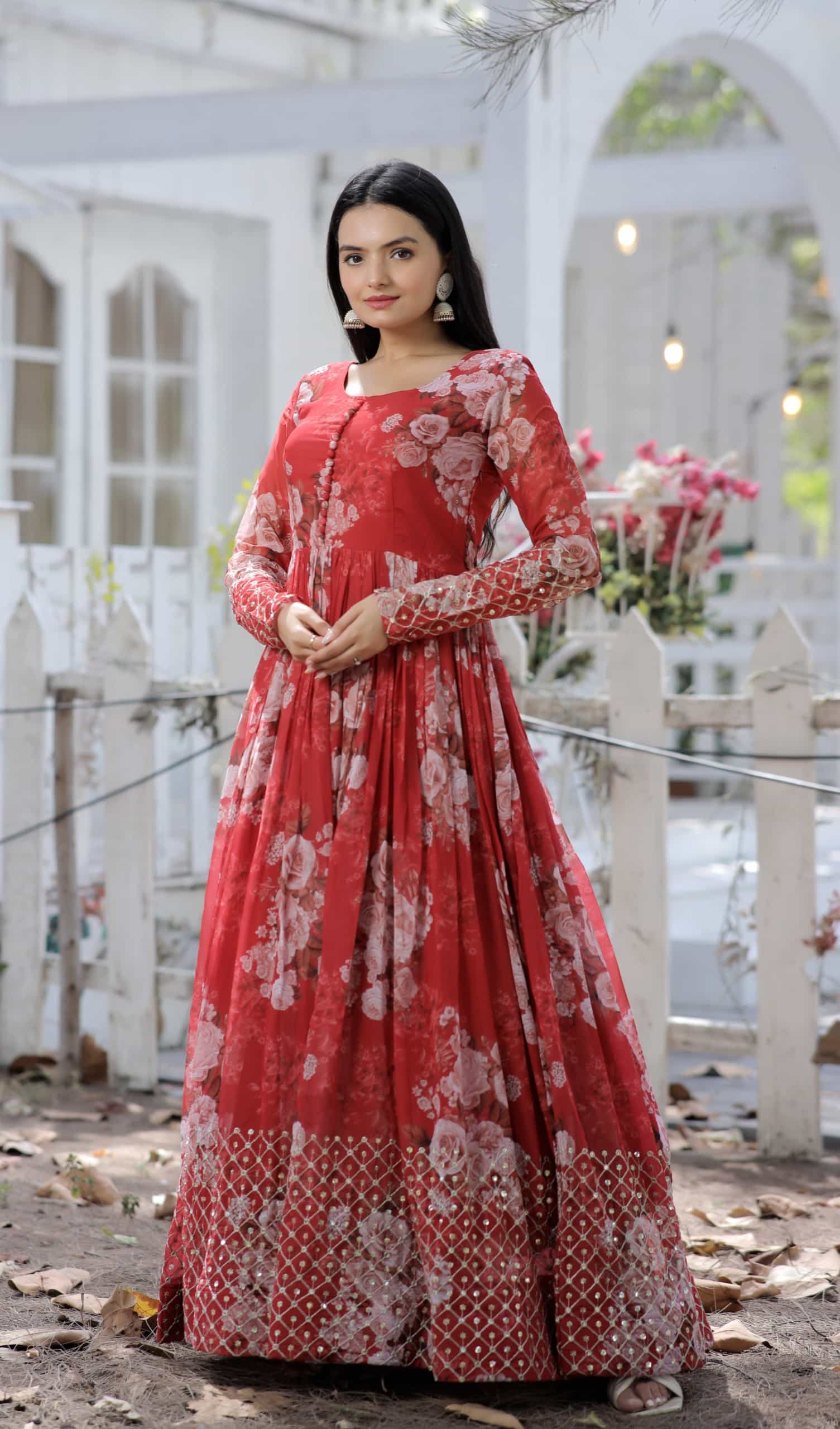 Full-sleeve gown with embroidery