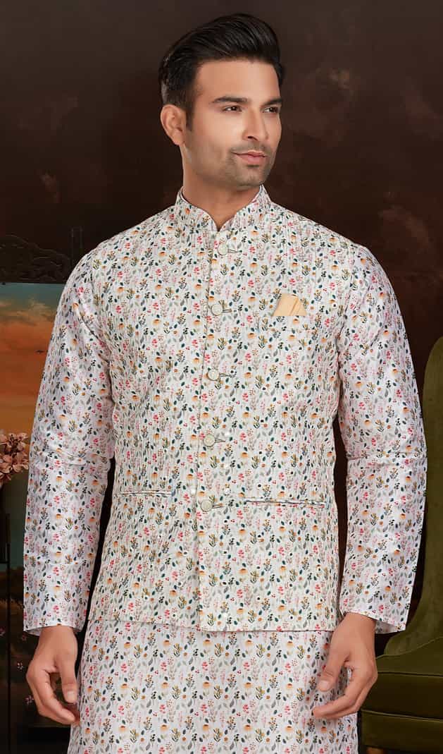 white silk kurta pajama