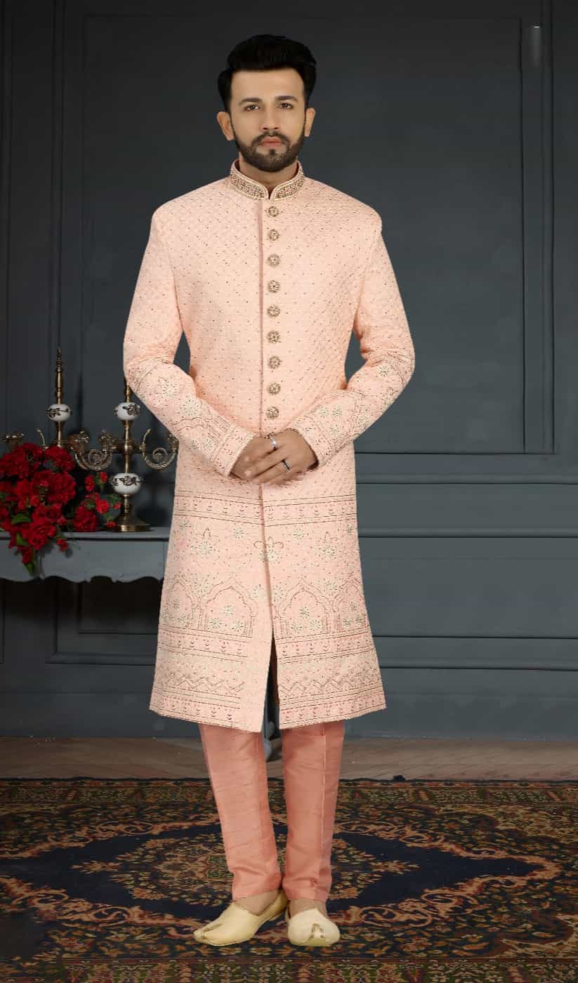 Jacquard Silk baby pink kurta pajama