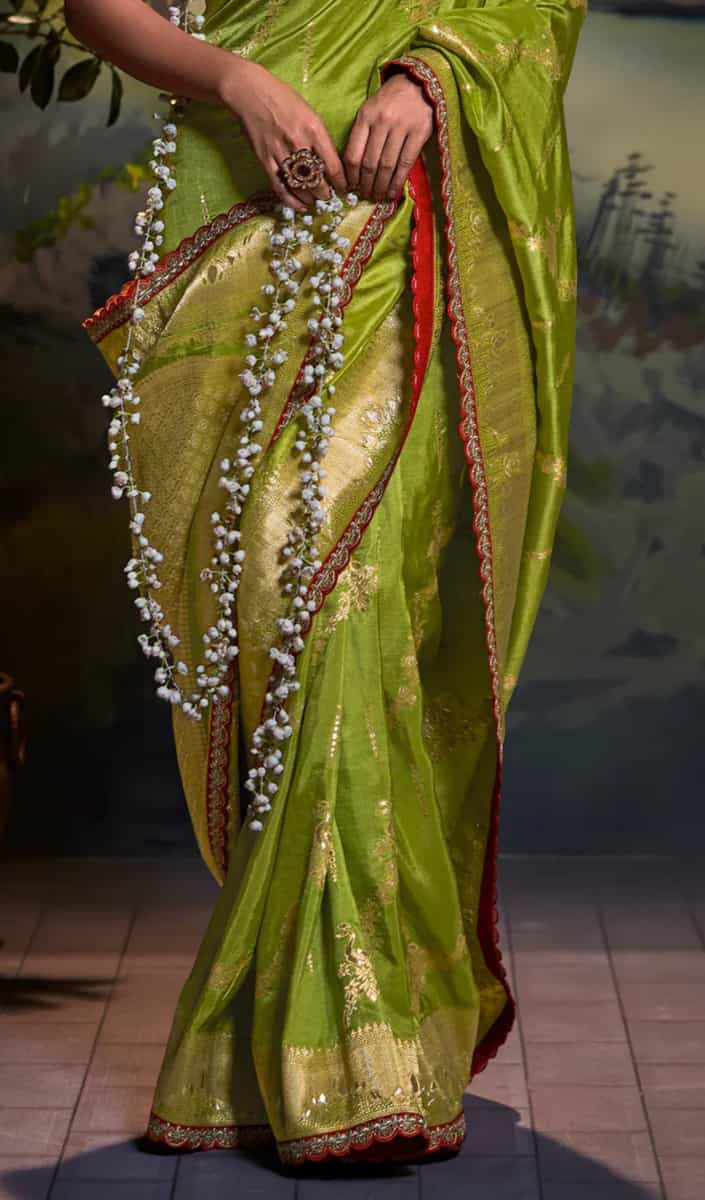 woven dola silk saree with lace border