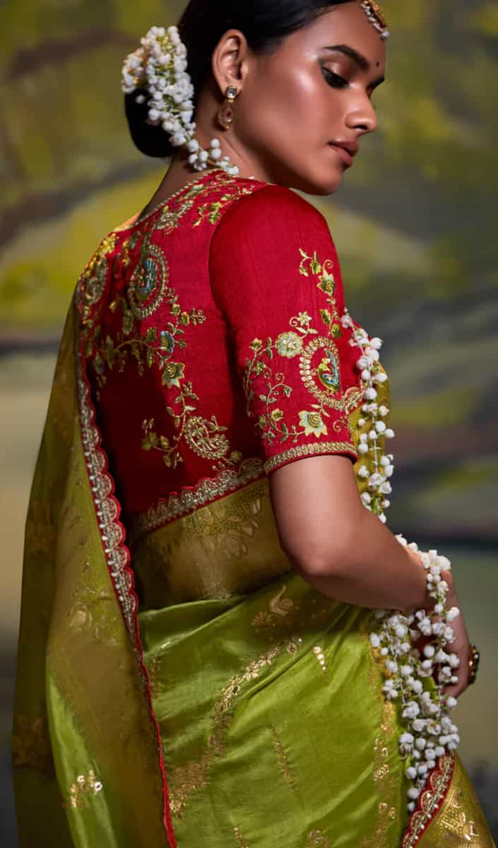 green banarasi georgette silk saree