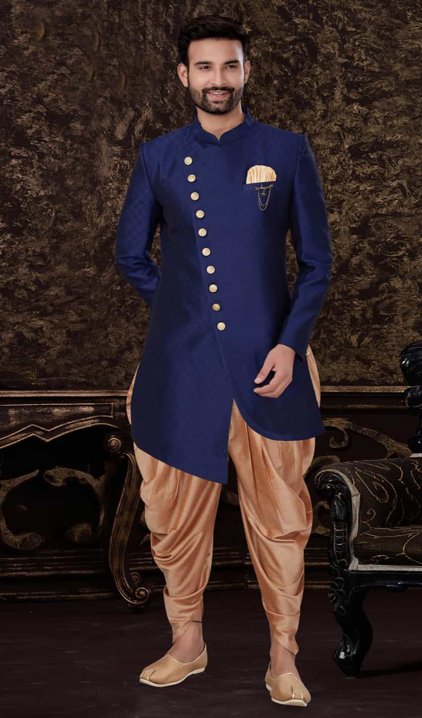 Jacquard Silk navy blue kurta
