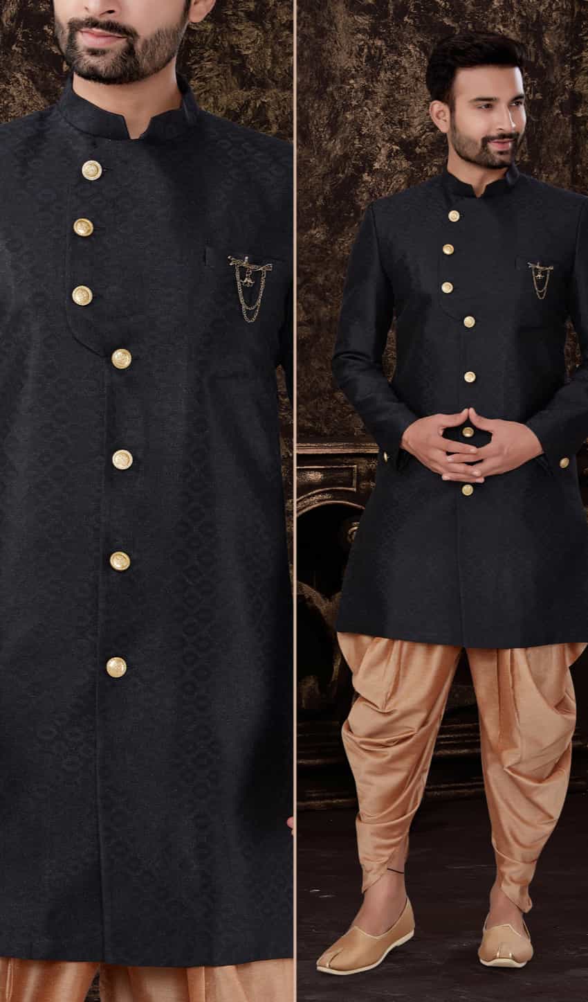 Jacquard Silk black kurta pajama