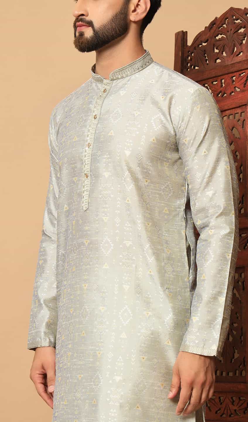 men light grey kurta pajama