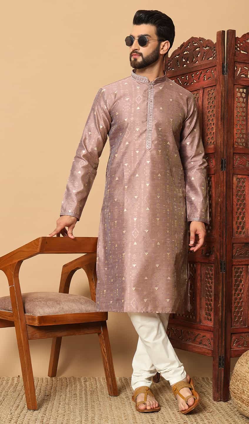 jacquard silk kurta pajama for men