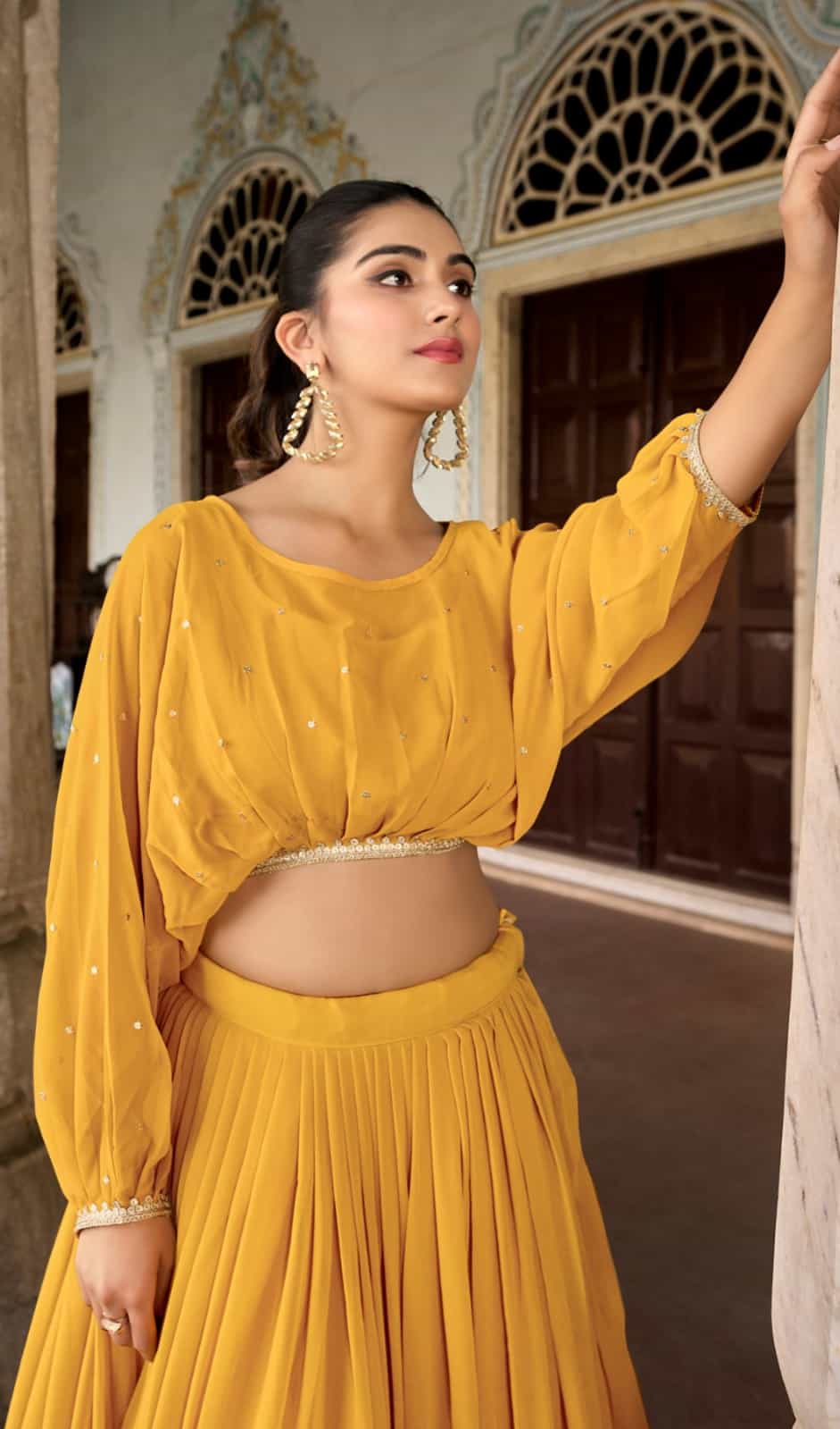 yellow color partywear lehenga