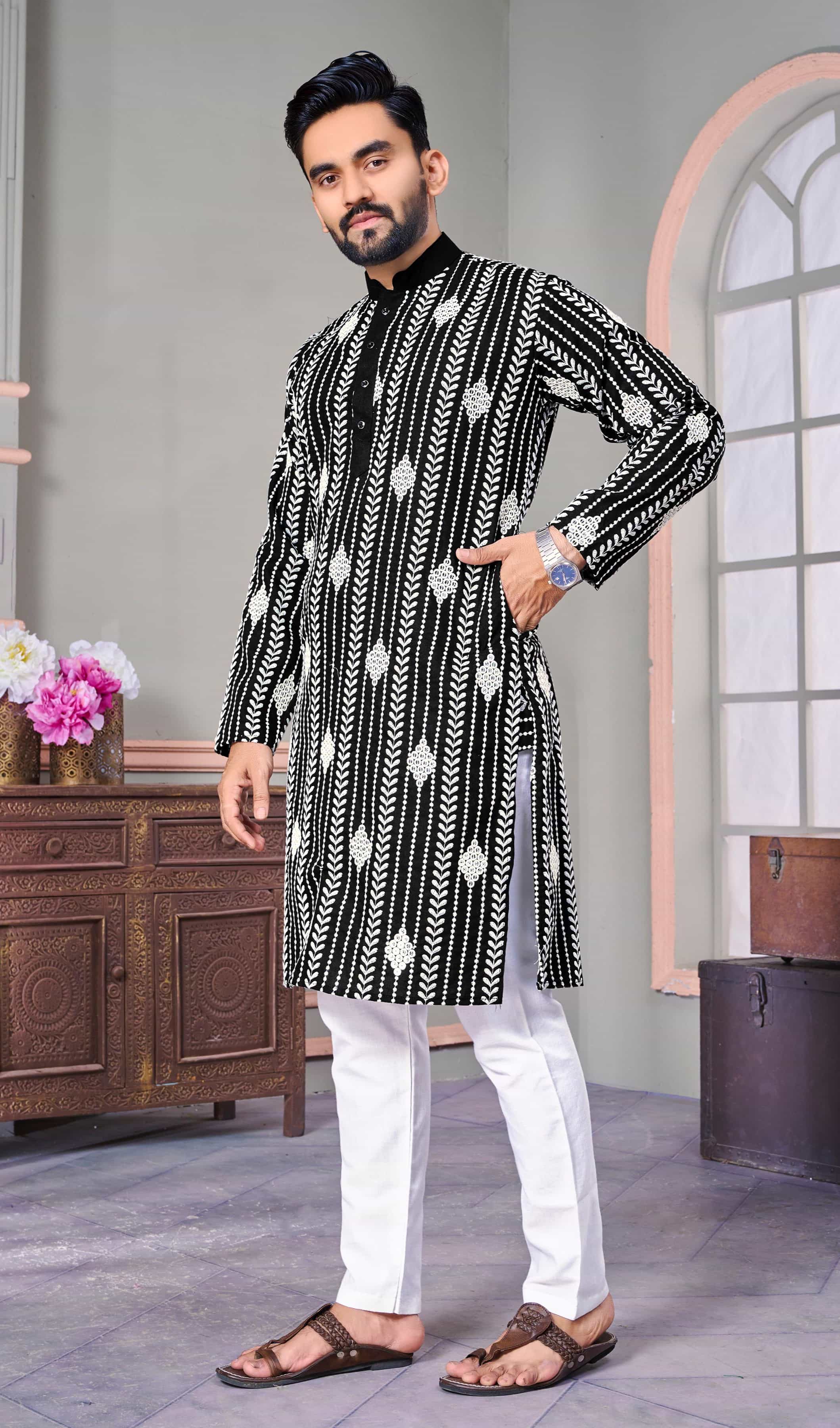 black embroidered kurta pajama