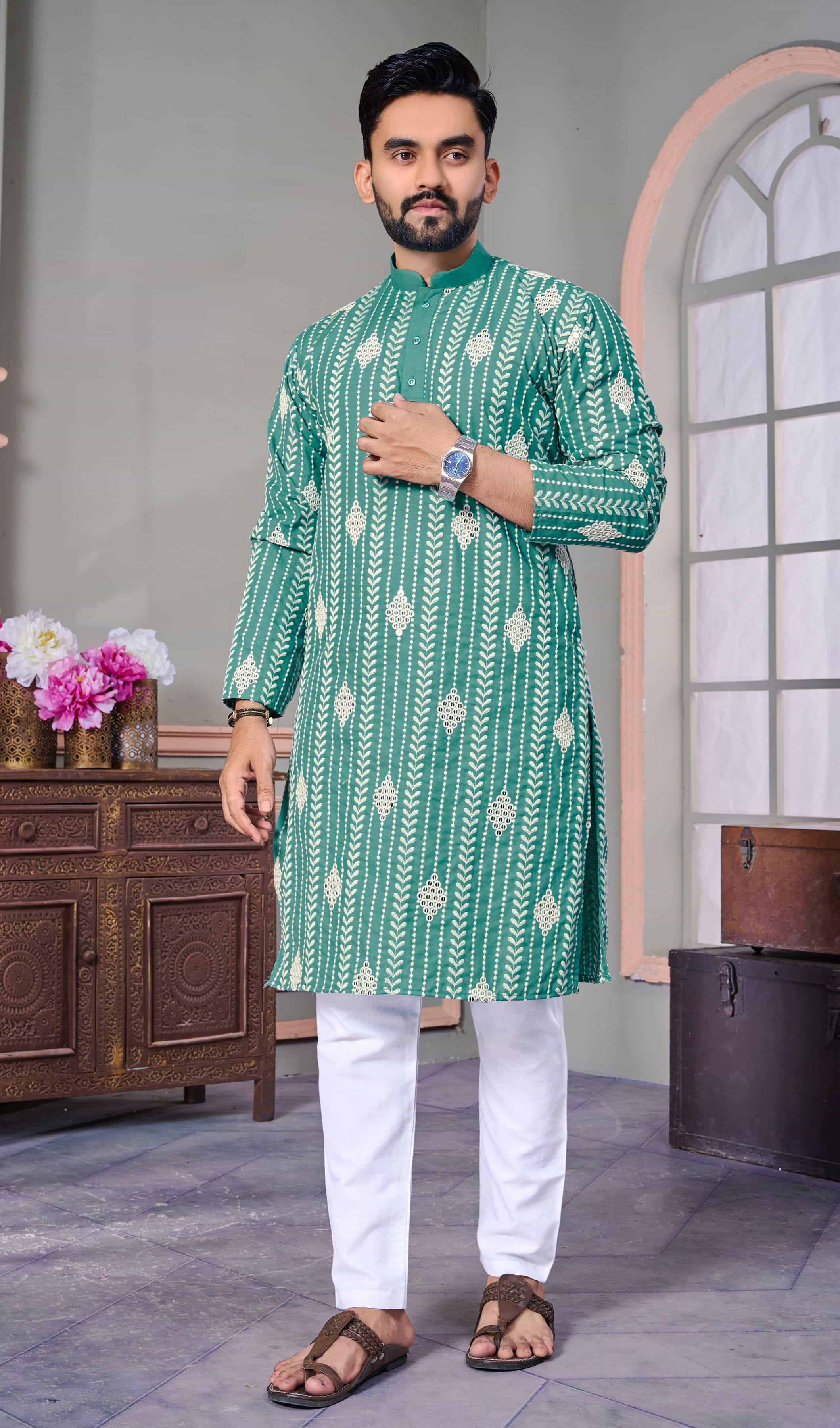 linen embroidered kurta pajama 