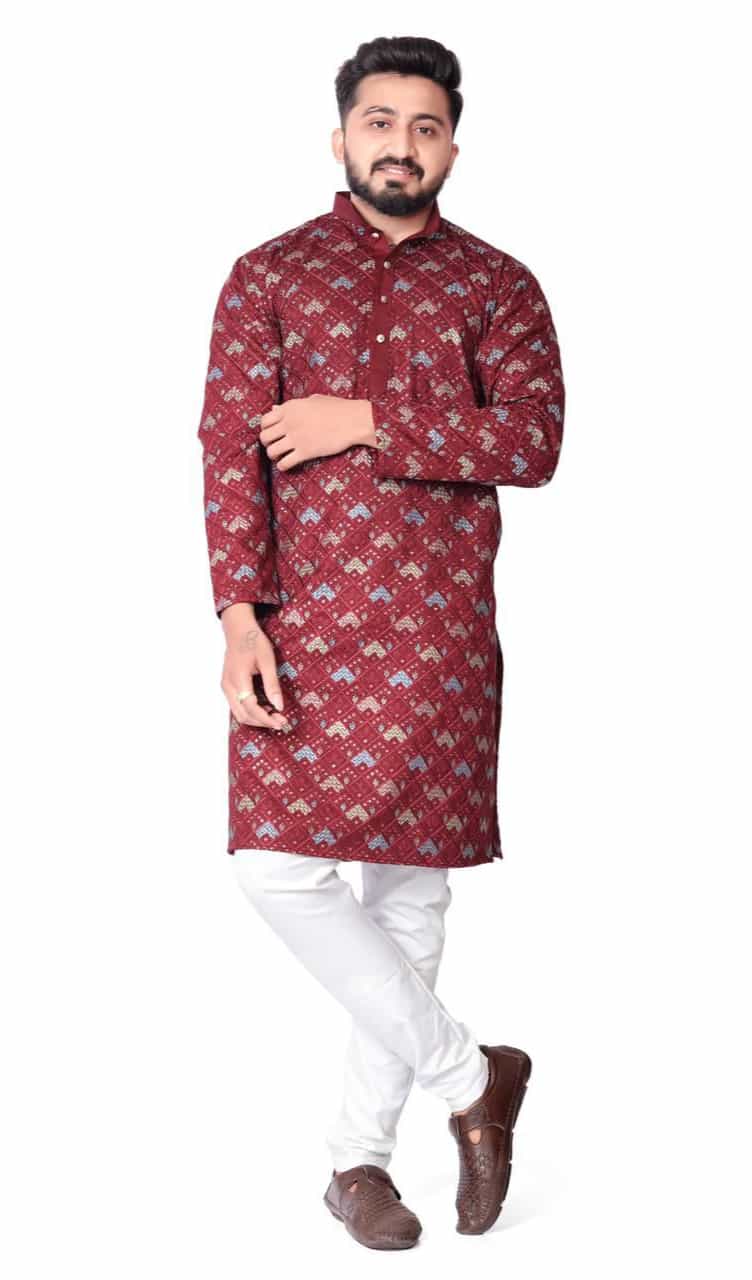 jari silk maroon kurta pajama