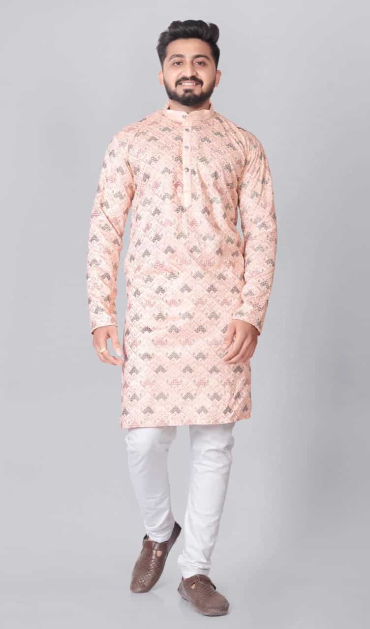 peach kurta pajama for men