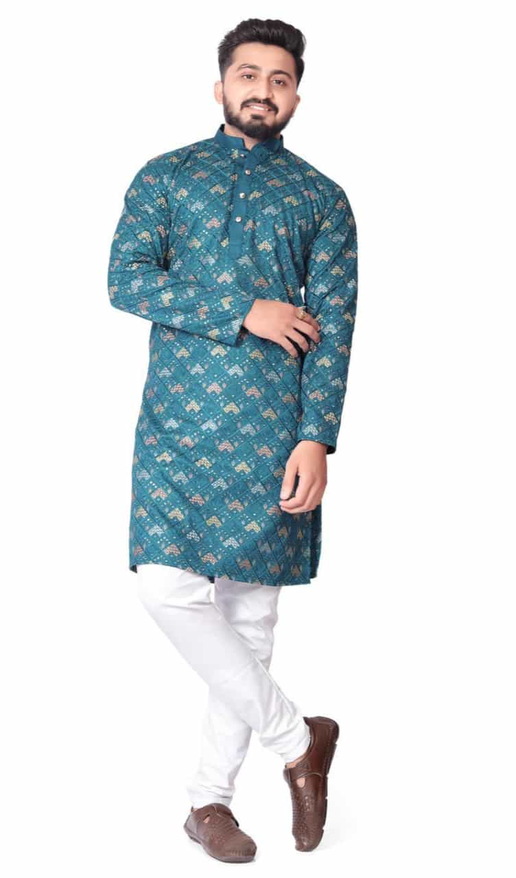 jari silk teal kurta pajama