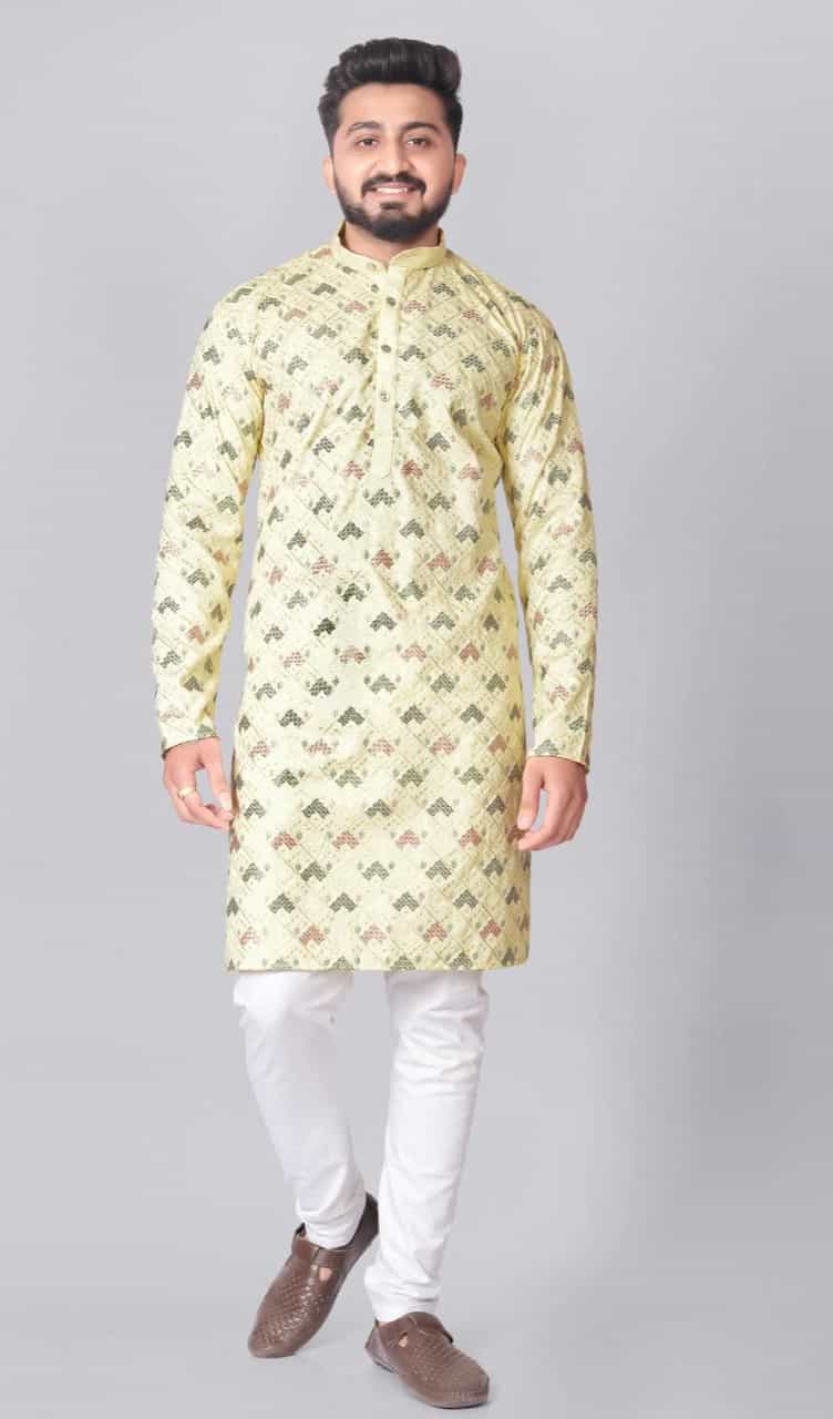 jari silk cream kurta pajama