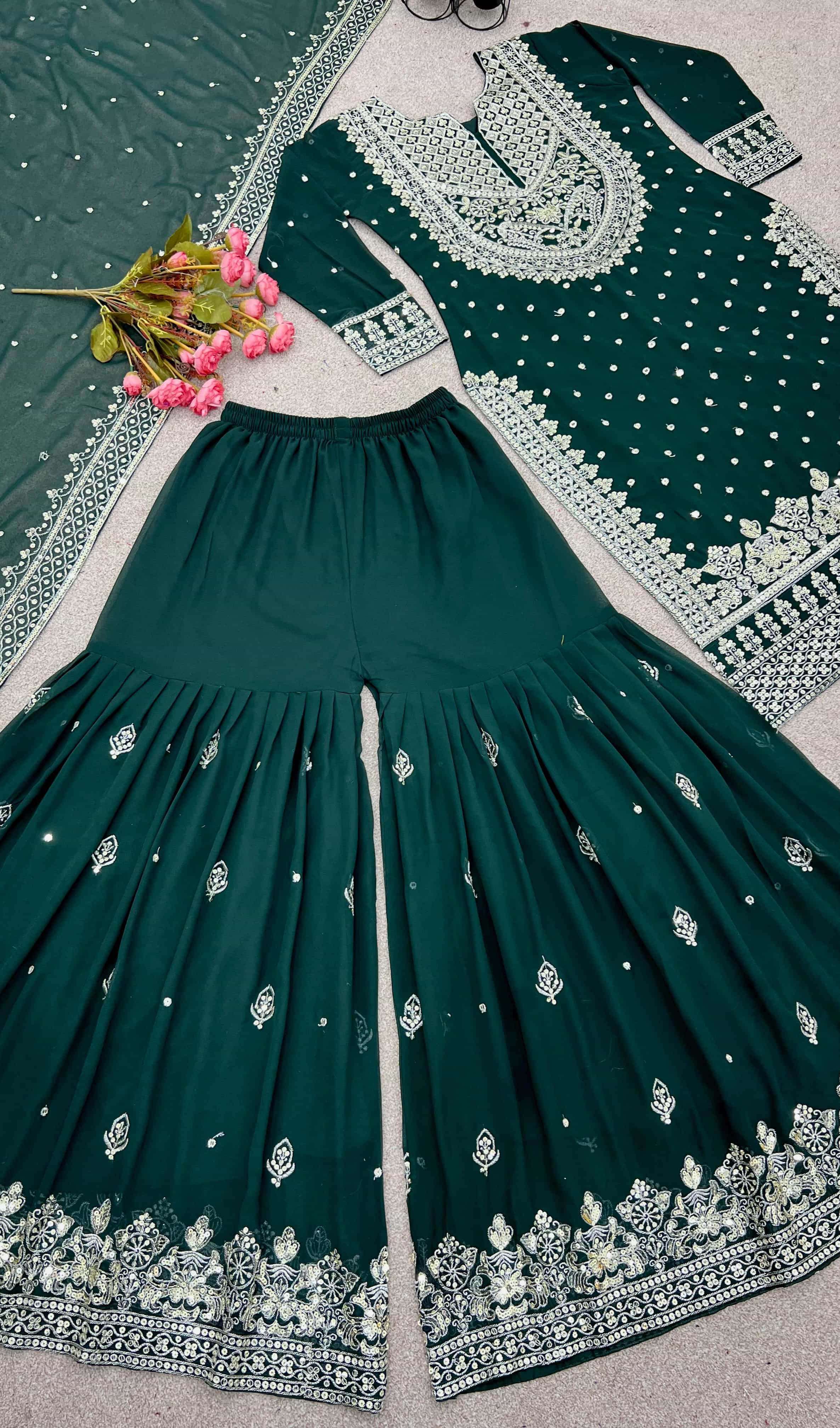 Full-sleeve faux georgette ethnic outfit