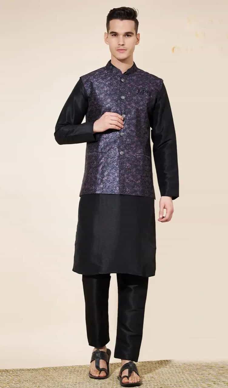 black kurta pajama with jacket