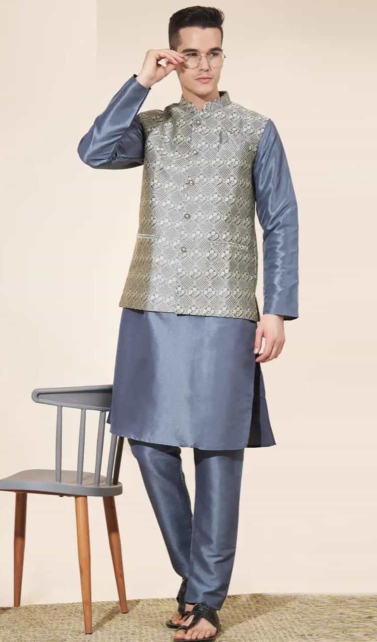 silk kurta pajama with jacket for men