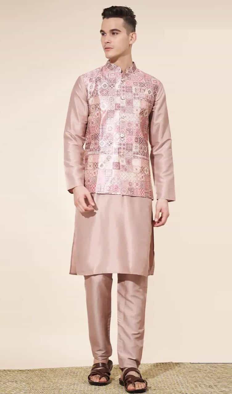rust pink kurta pajama with jacket