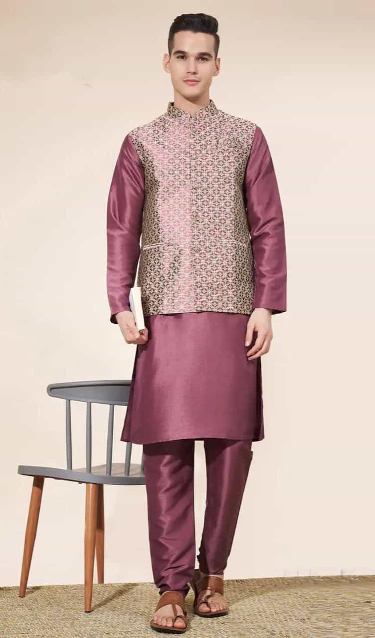 silk kurta pajama jacket for men