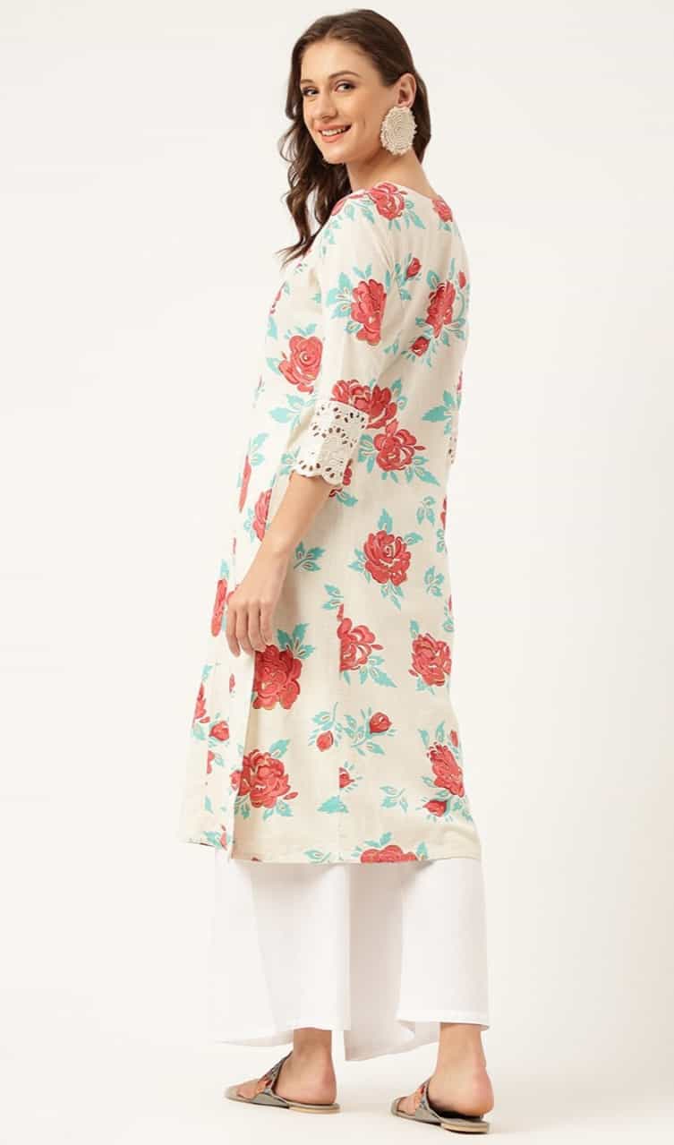 a-line cotton dress in off-white color with regular style