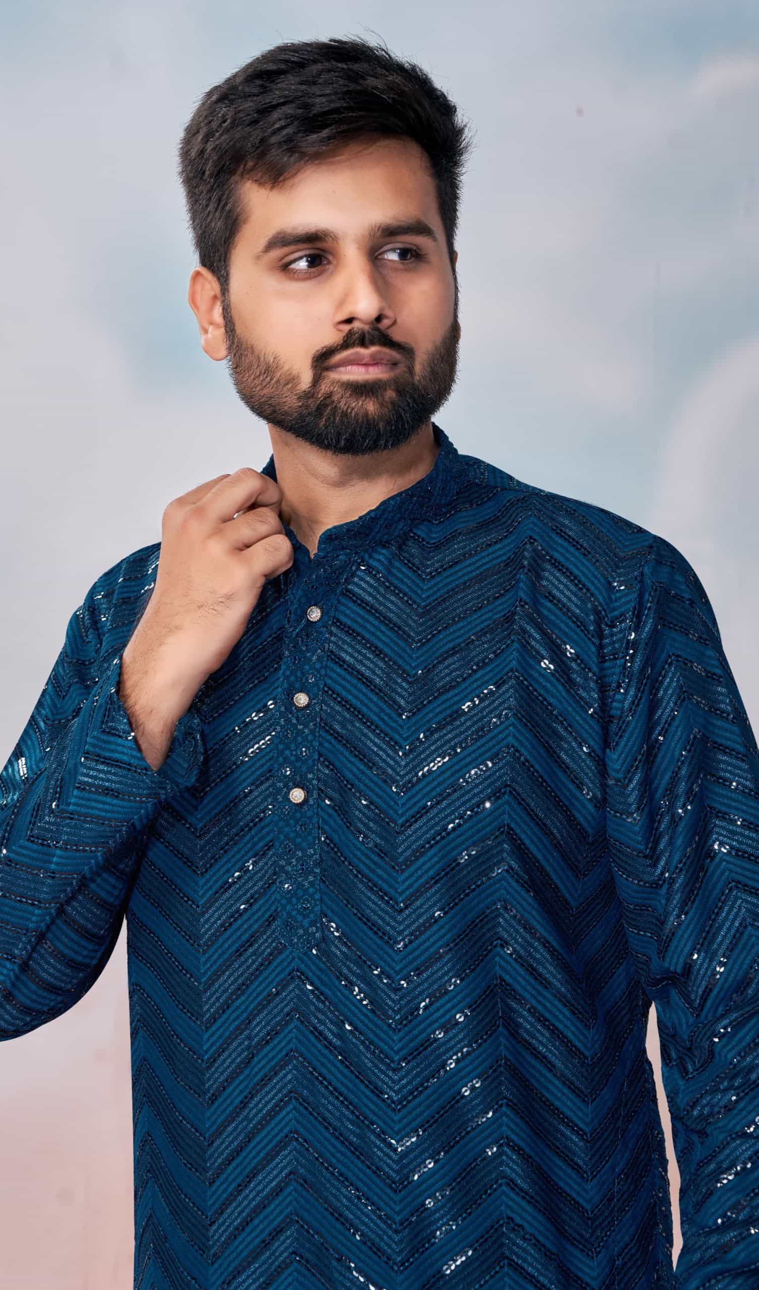 blue kurta pajama for men 