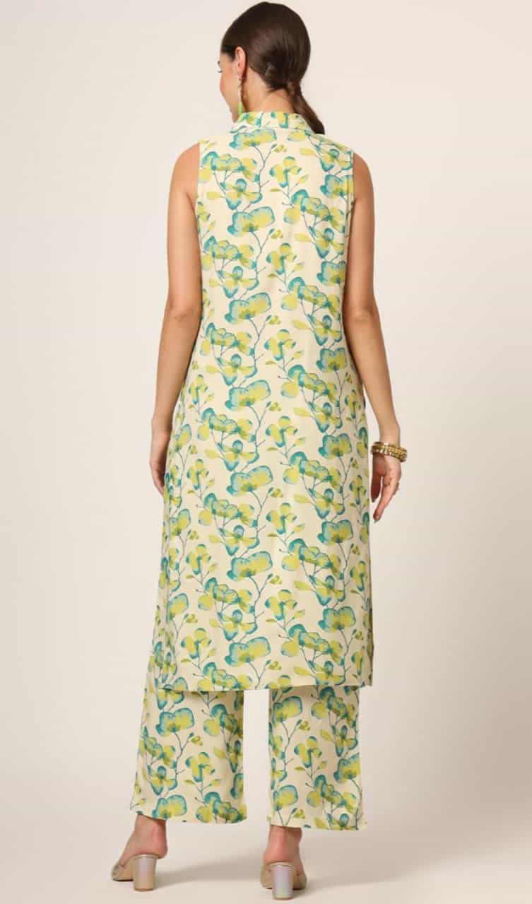 cream floral printed viscose rayon kurti
