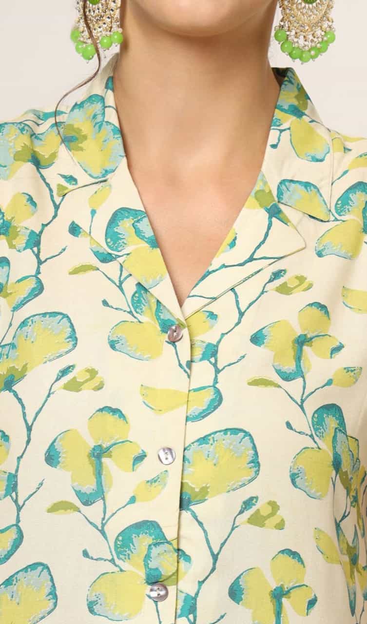 viscose rayon floral printed kurti with lapel collar