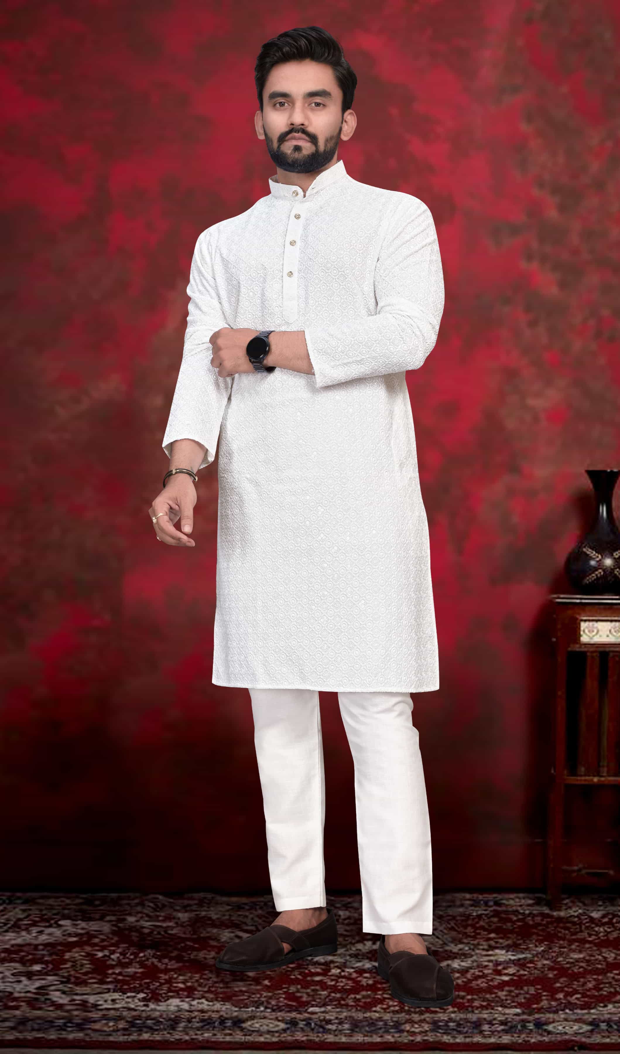 Chikankari Work white kurta pajama