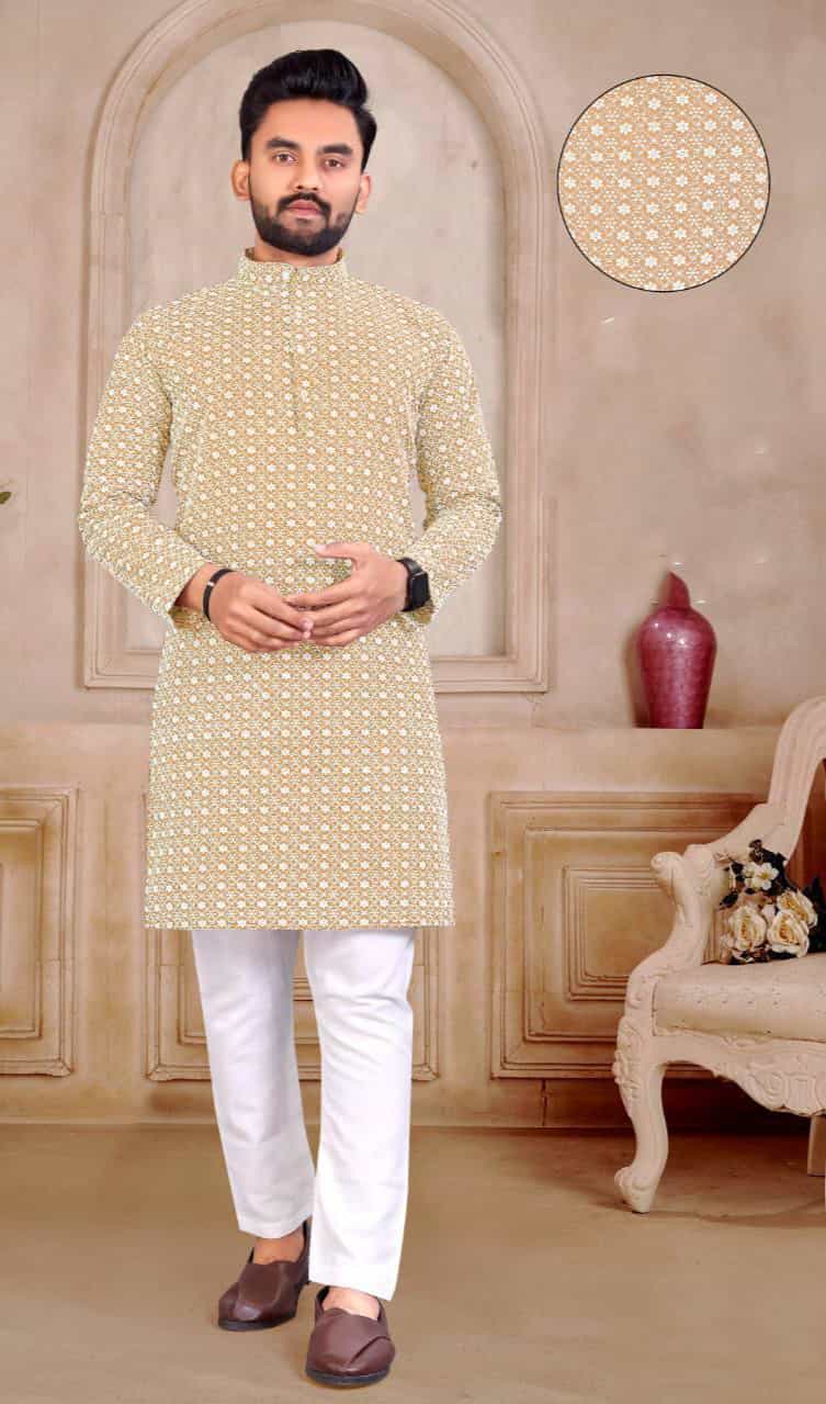 beige kurta pajama for men 
