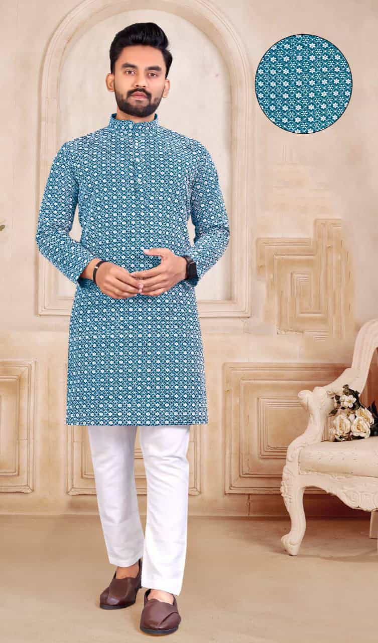 aqua blue kurta pajama for men
