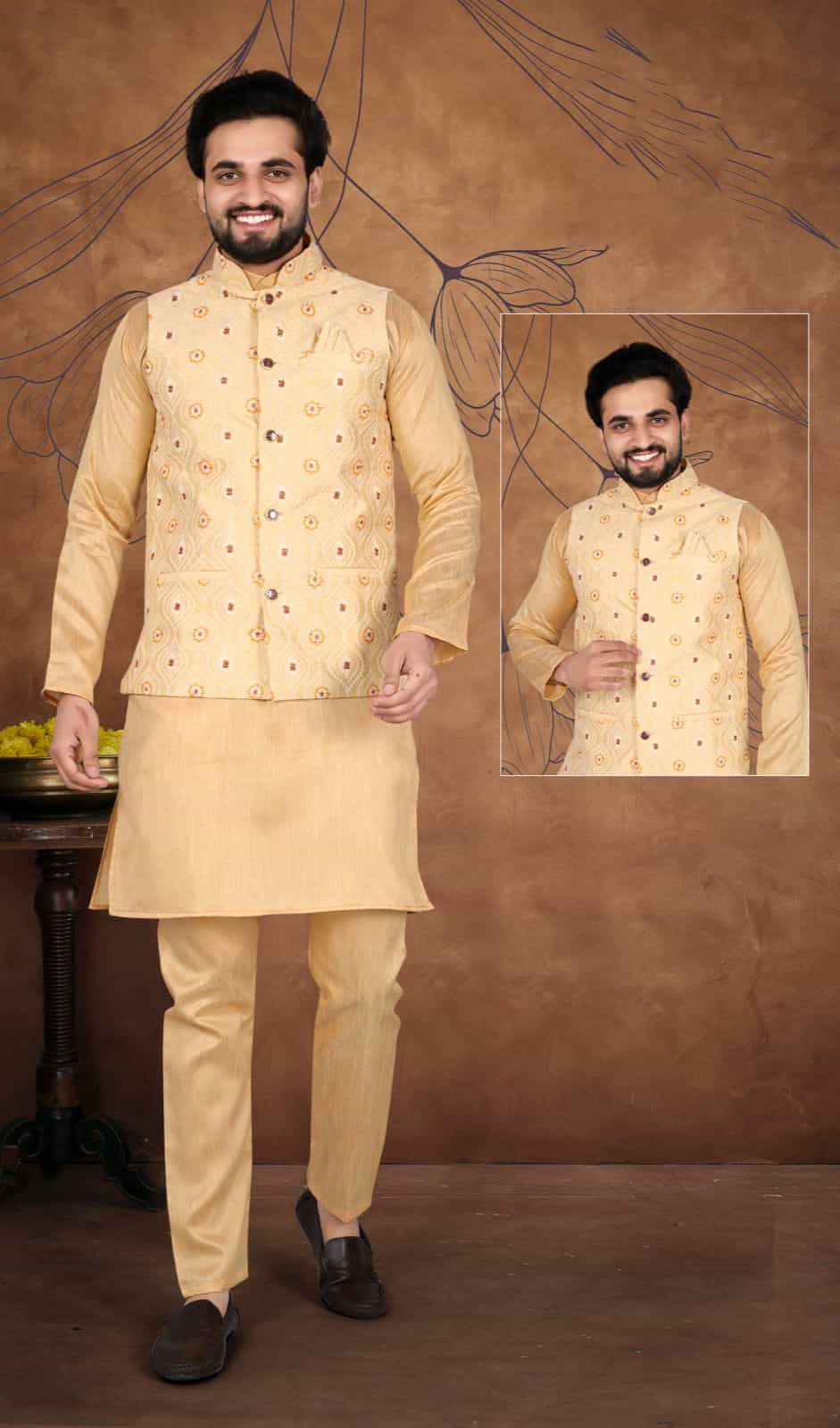 silk kurta pajama with jacket for men